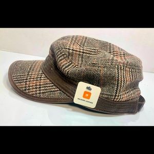 Wilsons Leather Brown Plaid Hat Unisex Button Strap One Size